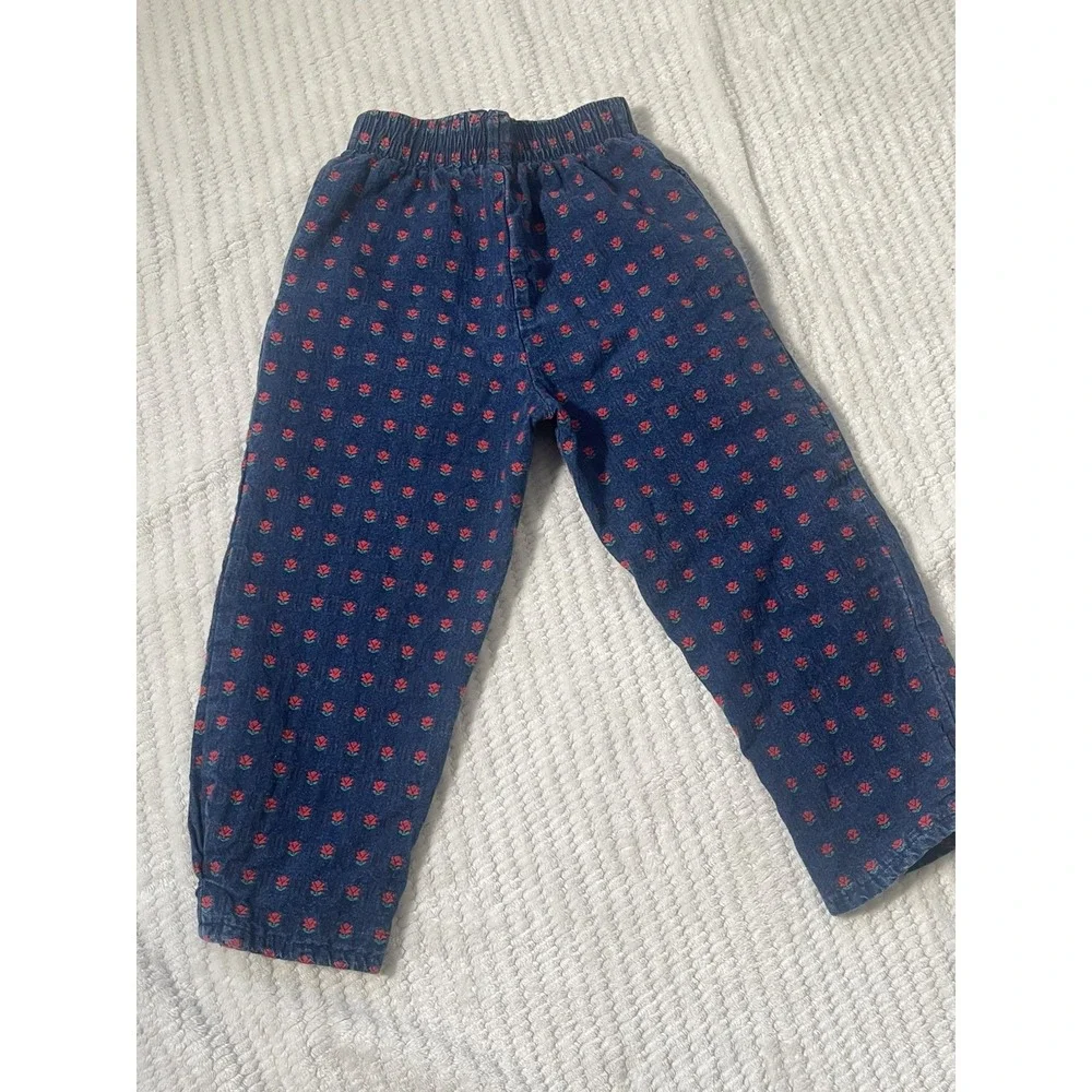 Oshkosh B'Gosh Vintage Denim Blue & Red Roses Motif- Elastic Waist Sz 4 Rare